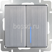 WL02-SW-2G-LI /Выключатель двухклавишный с подсветкой (глянцевый никель)